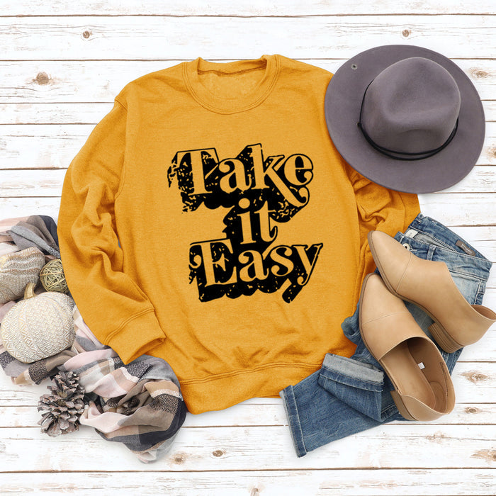 Take It Easy Letter Loose Women's Long Sleeve Plus Size Sweatshirt Women