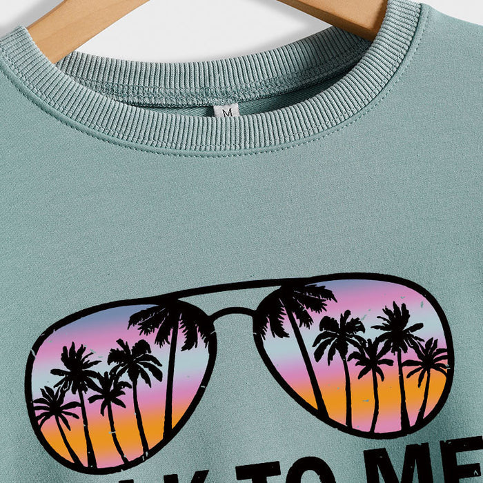TALK TO ME GOOSE Letter Print Loose Long Sleeve Round Neck Sweater