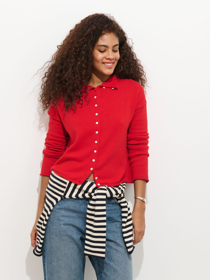 Taylor Cardigan in Cotton Cashmere - Fire Red