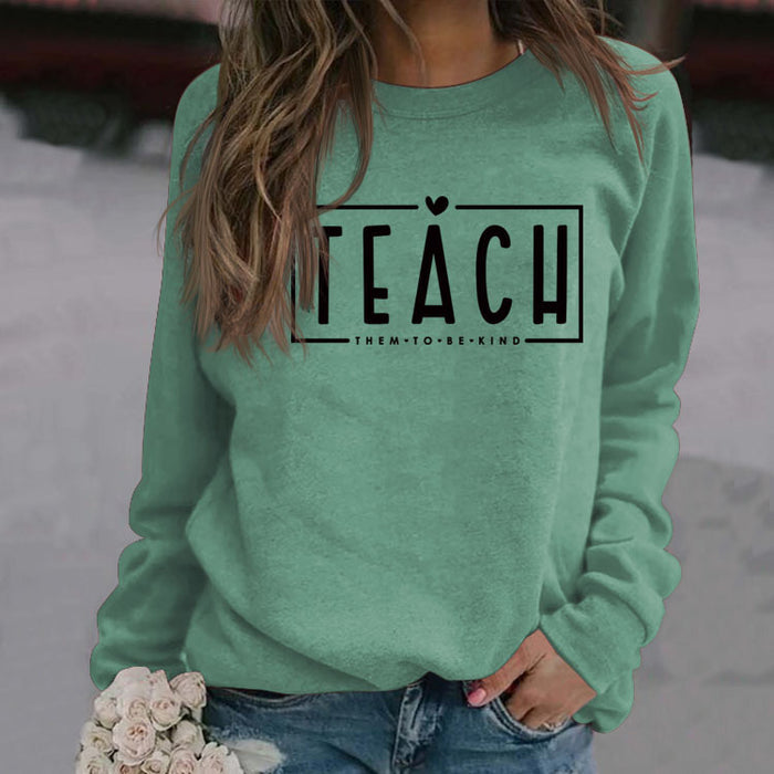 TEACH THEM TO BE KIND Love Letter Round Neck Loose Casual Long Sleeve Sweater