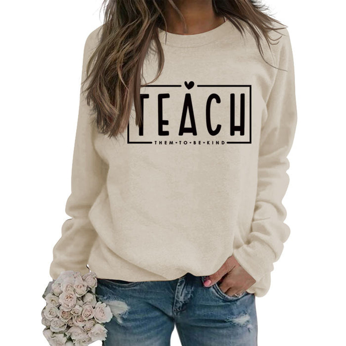 TEACH THEM TO BE KIND Love Letter Round Neck Loose Casual Long Sleeve Sweater