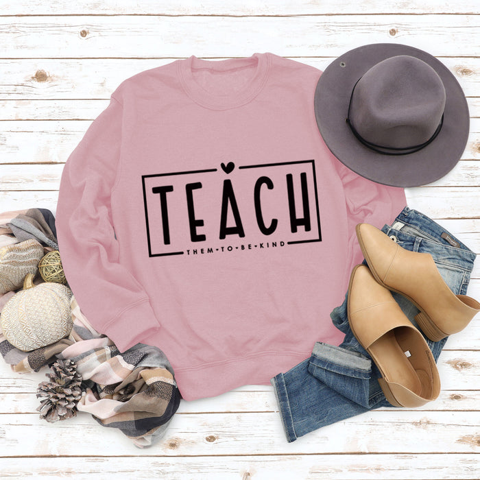 TEACH THEM TO BE KIND Love Letter Round Neck Loose Casual Long Sleeve Sweater