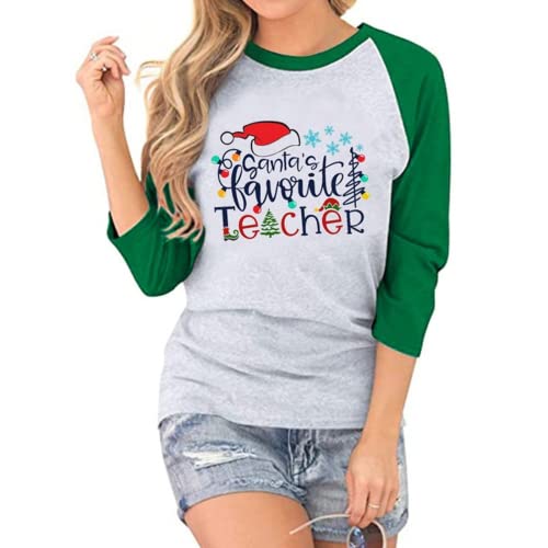 Teacher Christmas Shirt Women Santa's Favorite Teacher Funny Christmas Blouse
