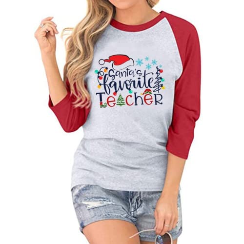 Teacher Christmas Shirt Women Santa's Favorite Teacher Funny Christmas Blouse