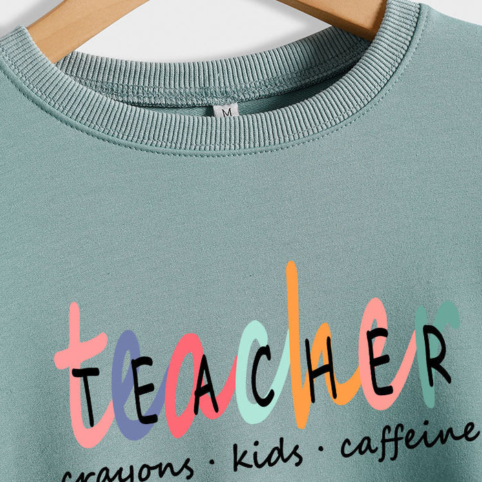 TEACHER Crayons Kids Round Neck Letters Fashion Bottoming Long-sleeved Sweater Women