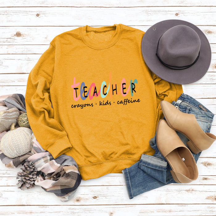 TEACHER Crayons Kids Round Neck Letters Fashion Bottoming Long-sleeved Sweater Women