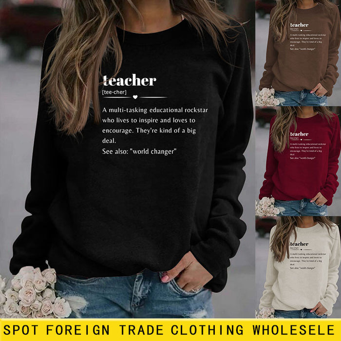 Teacher Love Letter Fashion Loose Ladies Long Sleeve Casual Plus Size Sweater