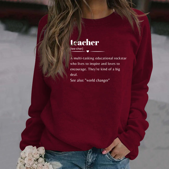 Teacher Love Letter Fashion Loose Ladies Long Sleeve Casual Plus Size Sweater