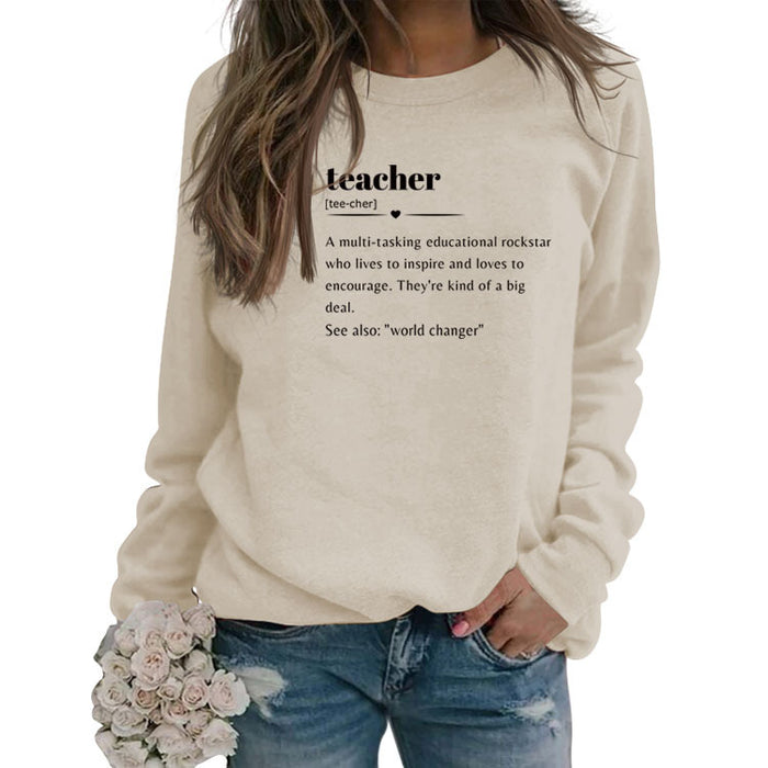 Teacher Love Letter Fashion Loose Ladies Long Sleeve Casual Plus Size Sweater