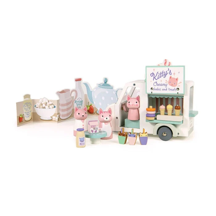 Tender Leaf Toys Wooden Kitty's Milkshake Van
