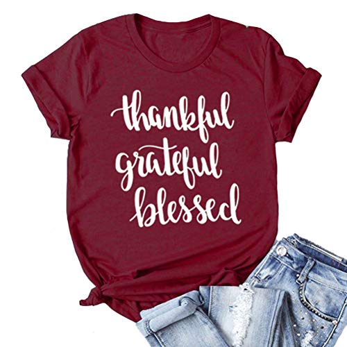 Thankful Grateful Blessed Women T-Shirt Thanksgiving Shirt