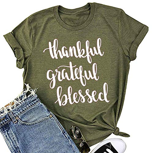 Thankful Grateful Blessed Women T-Shirt Thanksgiving Shirt