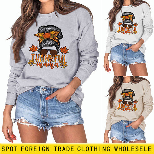 THANKRUL MAMA LETTERPRINT BASE WOMEN'S LONG SLEEVE OVERSIZE SWEATSHIRT