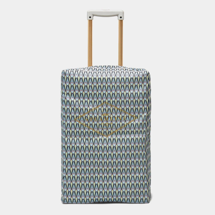 vintage luggage with art deco print protective cover