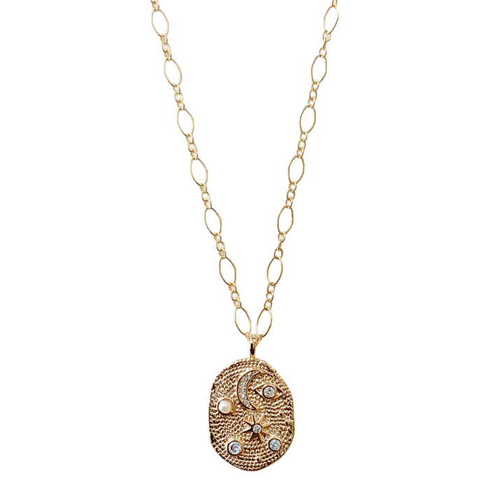 galaxy necklace, celestial jewelry, pearl and cz necklace, gold filled pendant necklace, night sky jewelry, star necklace, long short chain necklace, artisan celestial pendant
