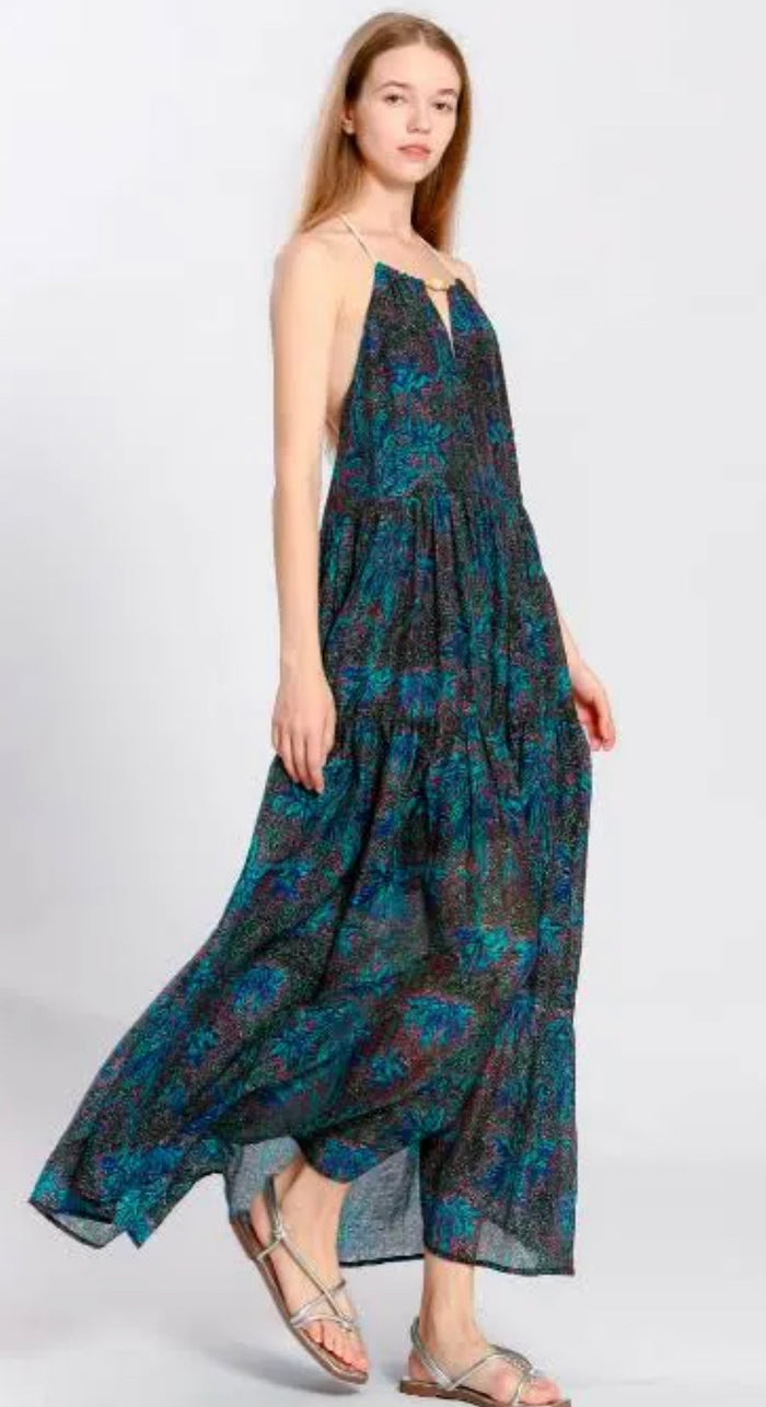 THE KORNER PEACOCK HALTER DRESS