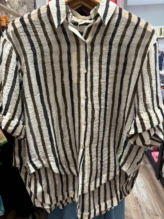 THE KORNER STRIPE TENCEL SS BLOUSE