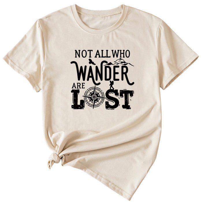 The Letters Not All Who Wander Casual Crewneck Short-sleeved Shirt