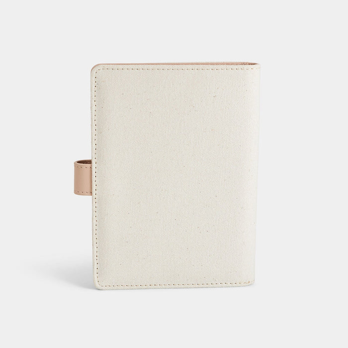 Back product view of the Navigator leather passport holder in white with stone trim
