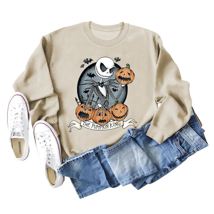 THE PUMPKIN KING Pumpkin Skull Halloween Round Neck Large Size Long-sleeved Sweater Women