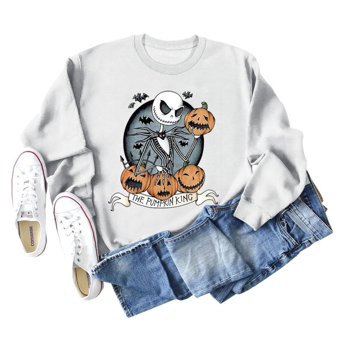 THE PUMPKIN KING Pumpkin Skull Halloween Round Neck Large Size Long-sleeved Sweater Women