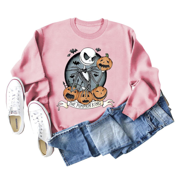 THE PUMPKIN KING Pumpkin Skull Halloween Round Neck Large Size Long-sleeved Sweater Women