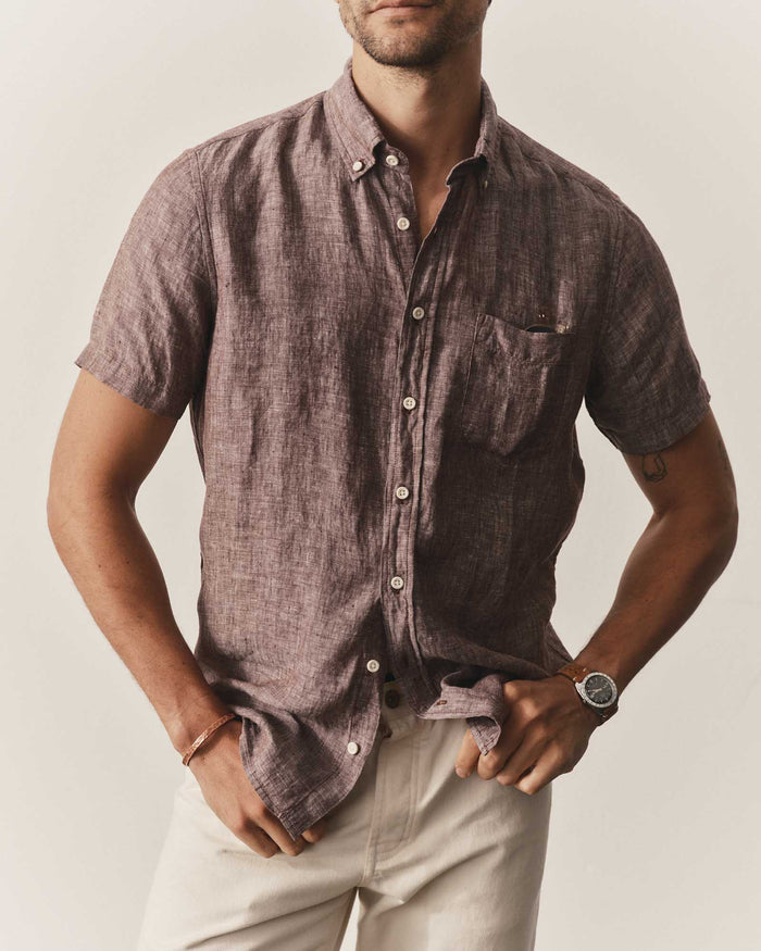 The Short Sleeve Jack in Burgundy Linen