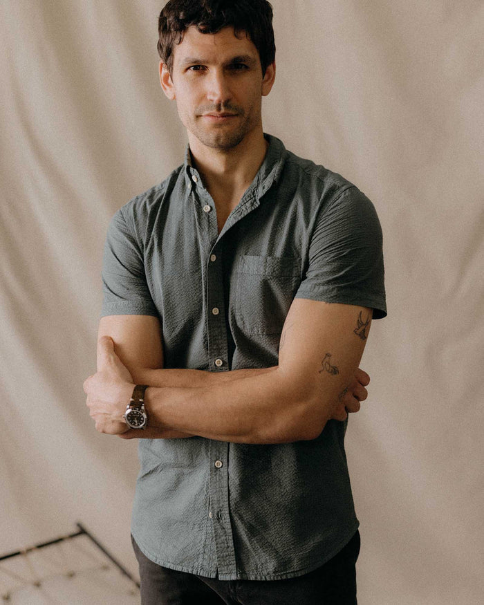 The Short Sleeve Jack in Deep Sea Seersucker