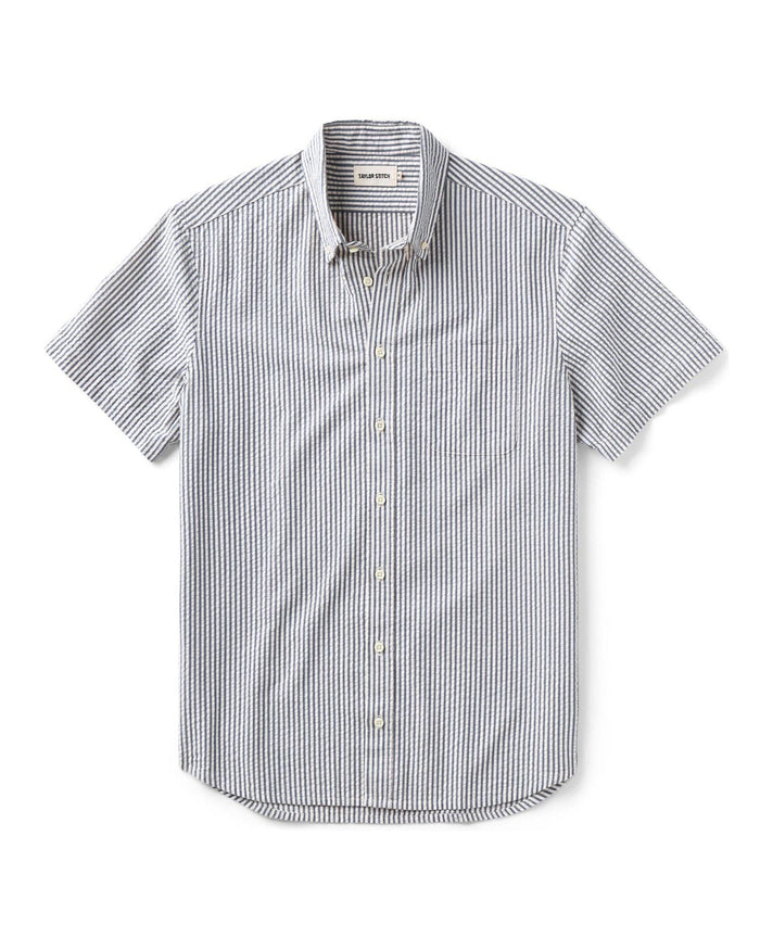 The Short Sleeve Jack in Steel Blue Stripe Seersucker