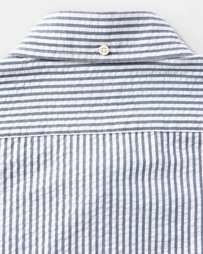 The Short Sleeve Jack in Steel Blue Stripe Seersucker