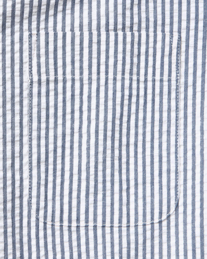 The Short Sleeve Jack in Steel Blue Stripe Seersucker