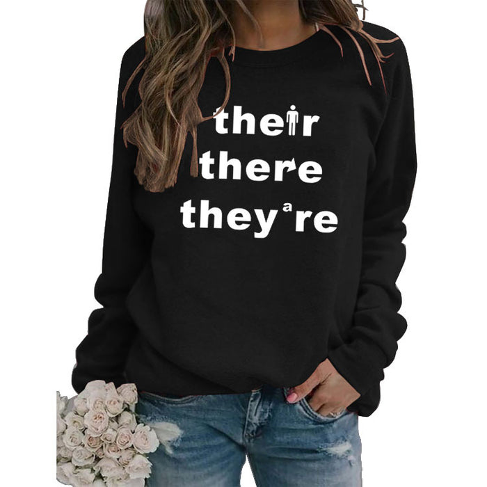 Ther There They're Letters Fashion Bottoming Sweatshirt Round Neck Long Sleeve