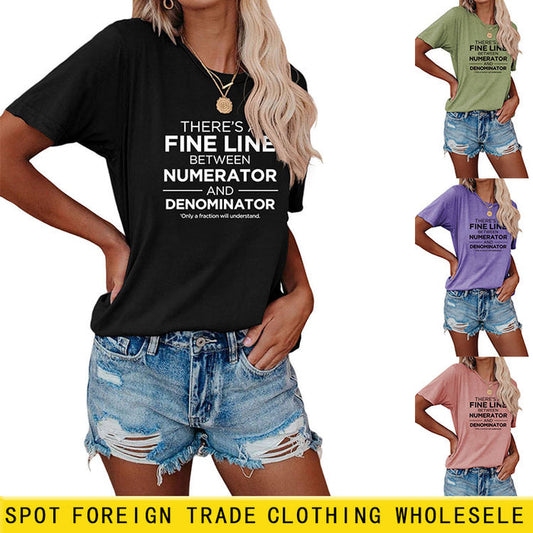 There Is A Fine Line Between Letters of Womens Wear Short Sleeve T-shirt