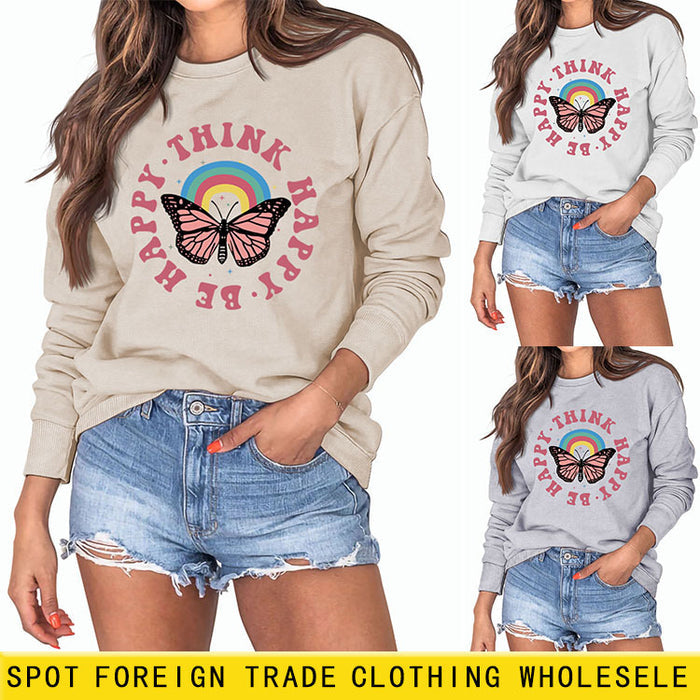 THINK HAPPY BE HAPPY BUTTERFLY MONOGRAM PRINT LONG-SLEEVED SWEATSHIRT