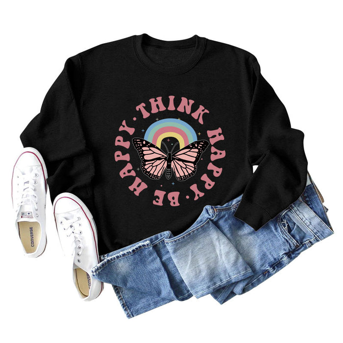THINK HAPPY BE HAPPY BUTTERFLY MONOGRAM PRINT LONG-SLEEVED SWEATSHIRT