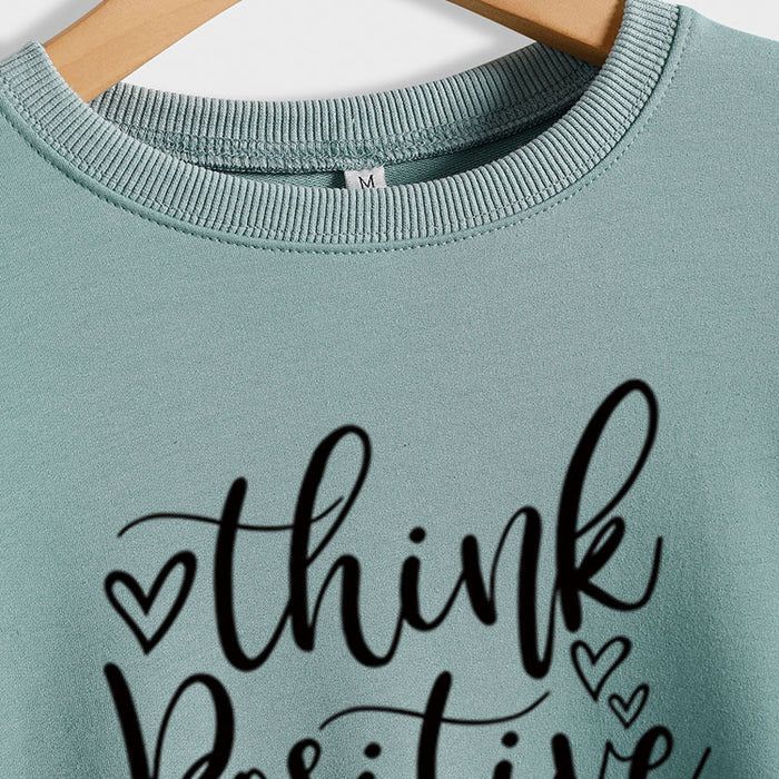 Think Positive Love Letter Print Long Sleeve Loose Sweater