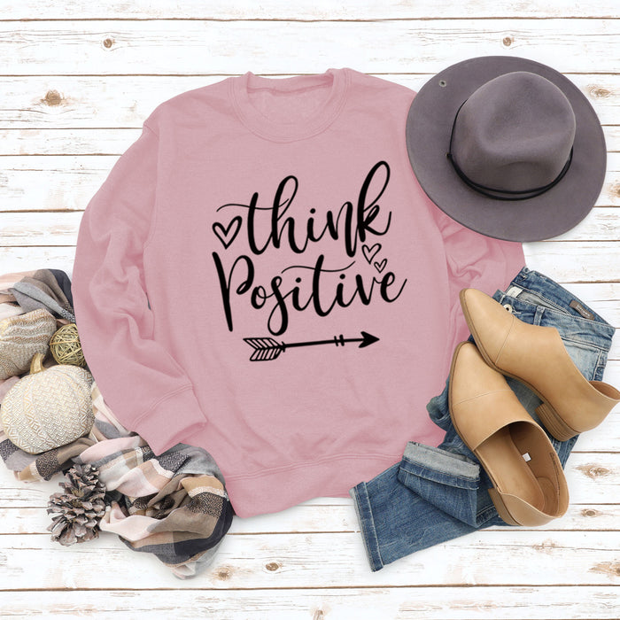 Think Positive Love Letter Print Long Sleeve Loose Sweater