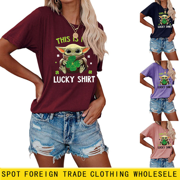 This is my lucky shirt Funny pattern Crew neck Short sleeve female