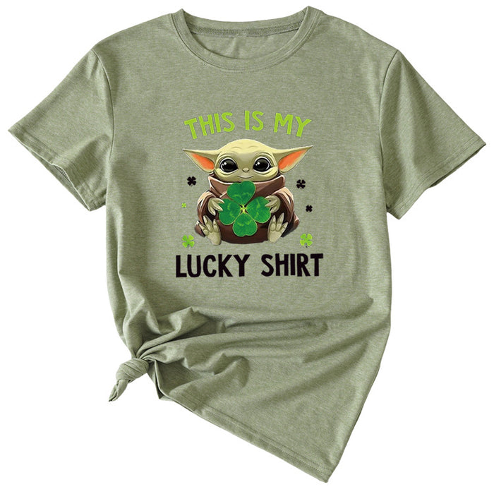 This is my lucky shirt Funny pattern Crew neck Short sleeve female