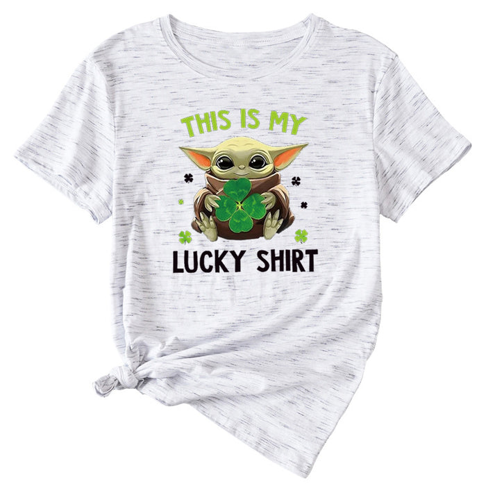 This is my lucky shirt Funny pattern Crew neck Short sleeve female