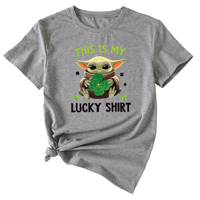 This is my lucky shirt Funny pattern Crew neck Short sleeve female