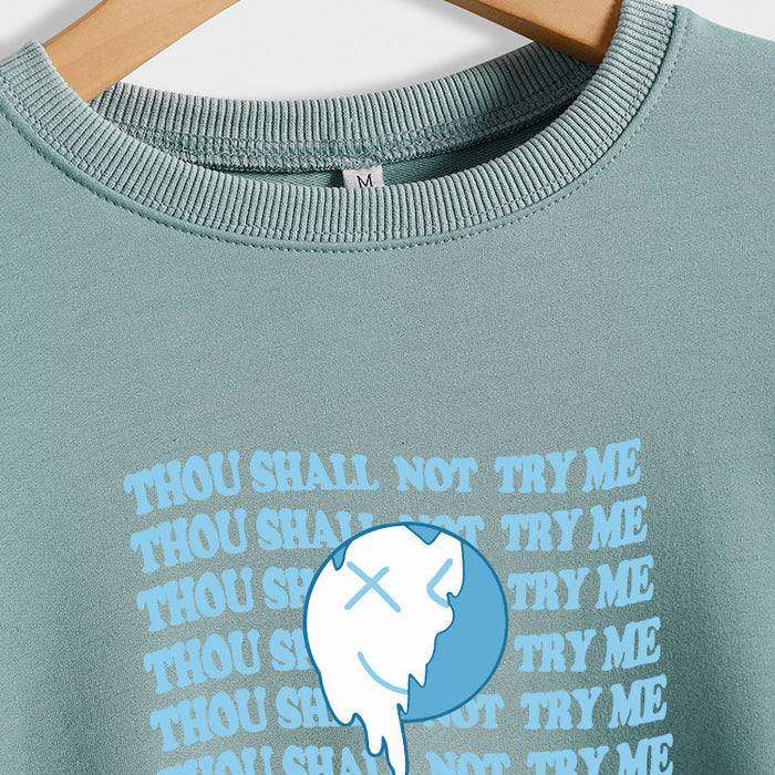 THOU SHALL NOT Letters, Round Neck, Loose Long Sleeves, Large Size Sweatshirt Woman