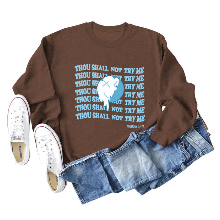 THOU SHALL NOT Letters, Round Neck, Loose Long Sleeves, Large Size Sweatshirt Woman