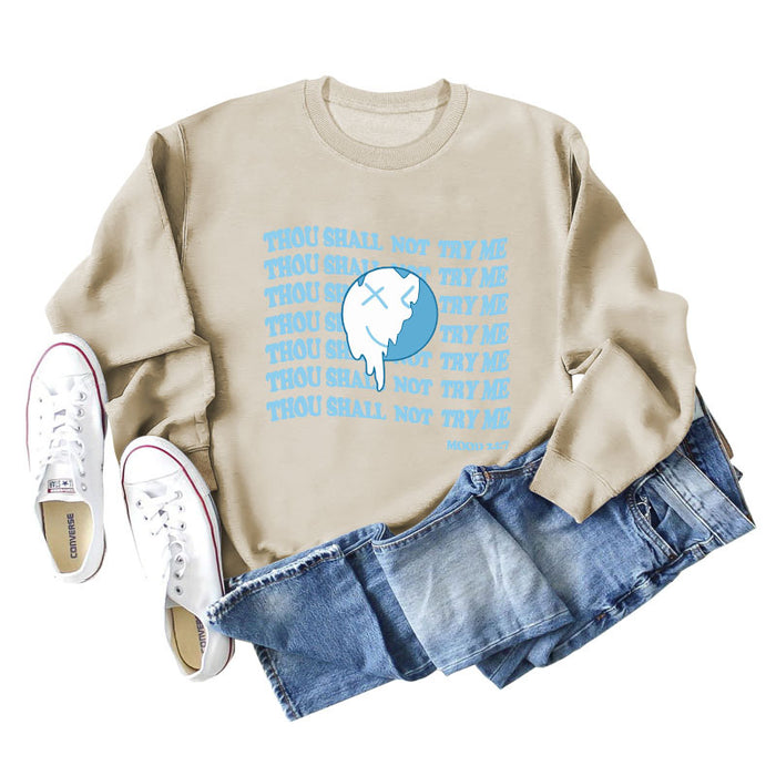 THOU SHALL NOT Letters, Round Neck, Loose Long Sleeves, Large Size Sweatshirt Woman