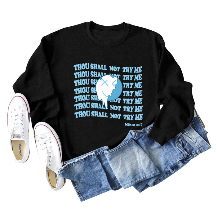 THOU SHALL NOT Letters, Round Neck, Loose Long Sleeves, Large Size Sweatshirt Woman