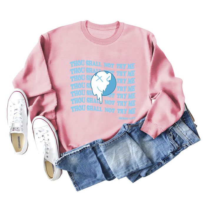THOU SHALL NOT Letters, Round Neck, Loose Long Sleeves, Large Size Sweatshirt Woman
