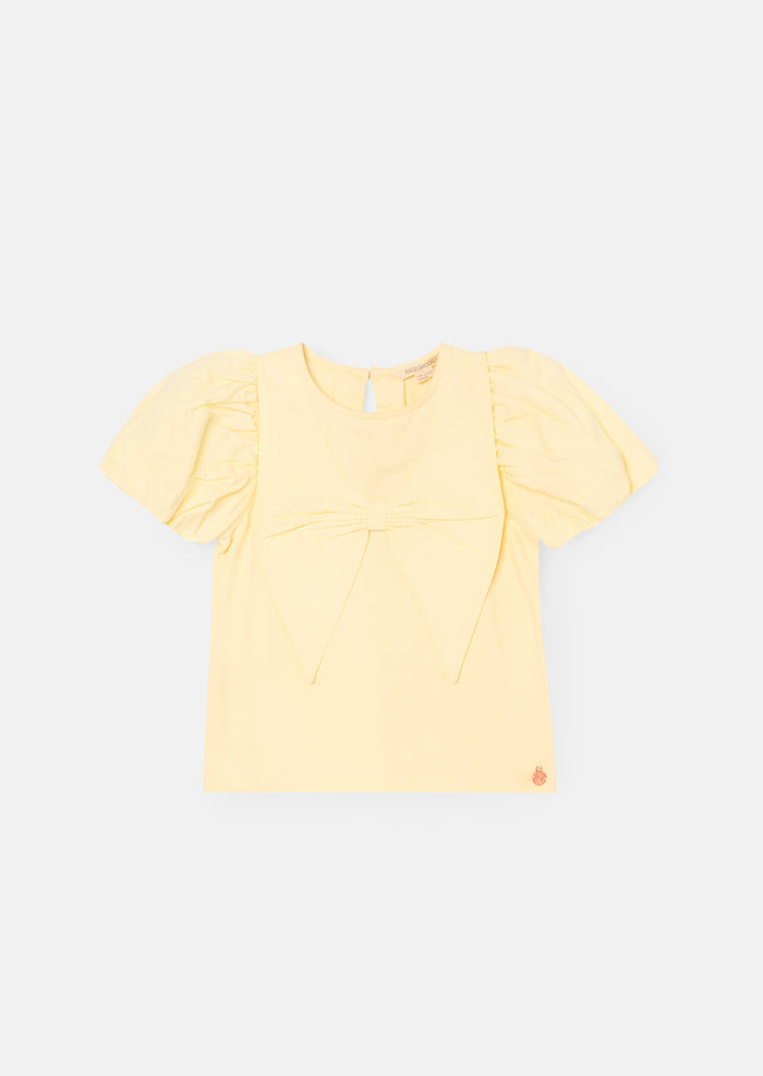 Tilly Yellow Bow Collar Puff Sleeve T Shirt
