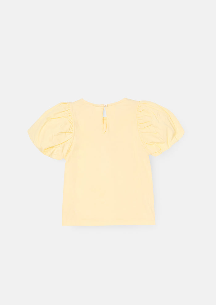 Tilly Yellow Bow Collar Puff Sleeve T Shirt