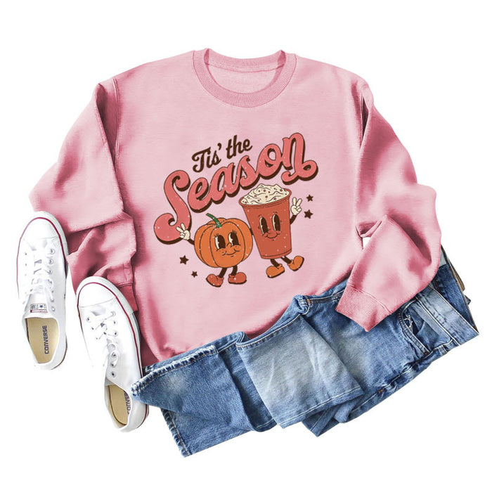 Tis The Reason Letter Round Neck Women's Loose Long Sleeve Oversize Sweater