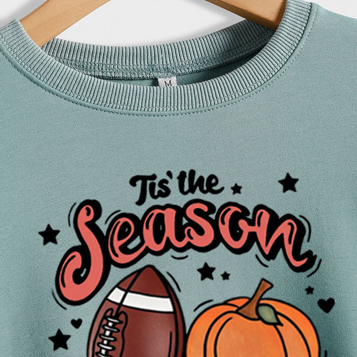 Tis' The Season Pumpkin Letters Halloween Loose Round Neck Long Sleeve Sweater Women